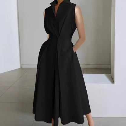 Damen Midi-Kleid V-Ausschnitt Taschen Norvielle