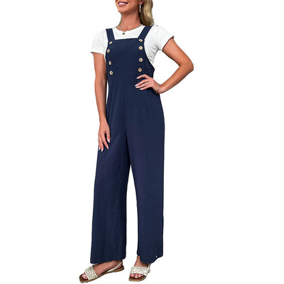 Damen Latzhose Weites Modell mit Knöpfen Beige