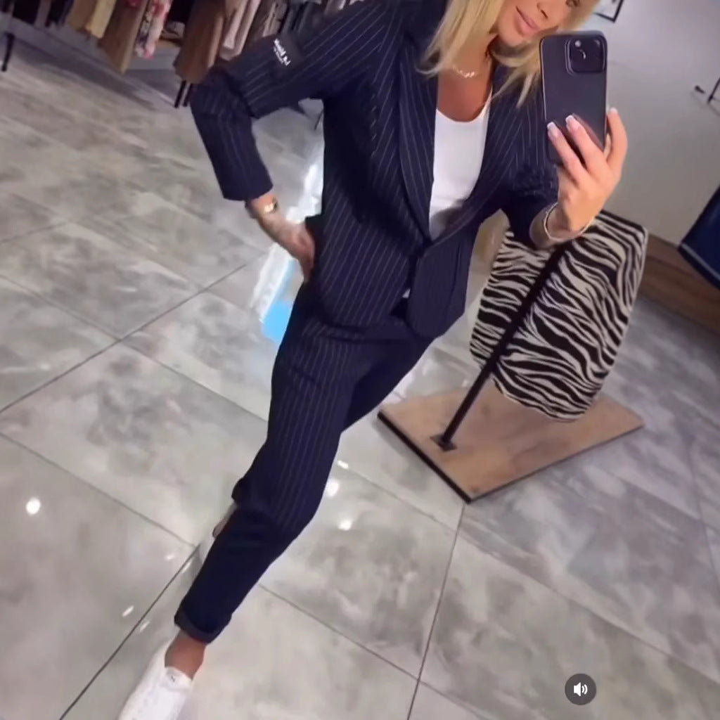 Damen Blazer Ensemble Streifen Tailliert