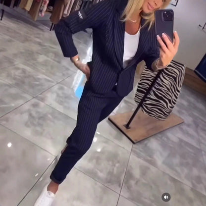 Damen Blazer Ensemble Streifen Tailliert