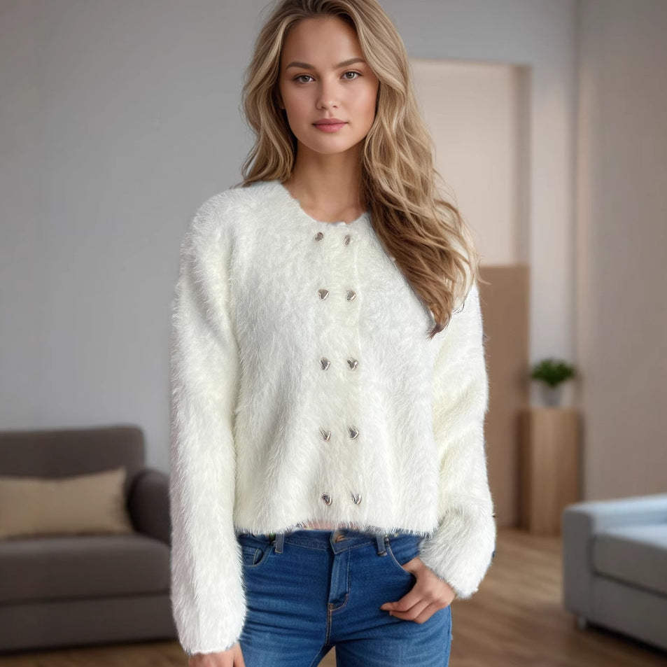 Damen Bolero Weich Gestrickt Herzknöpfe Norvielle