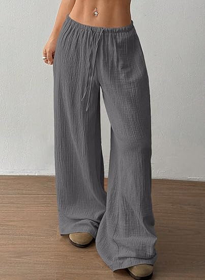 Damen Sommerhose Weite Luftige Baumwolle Kordelzug Beige