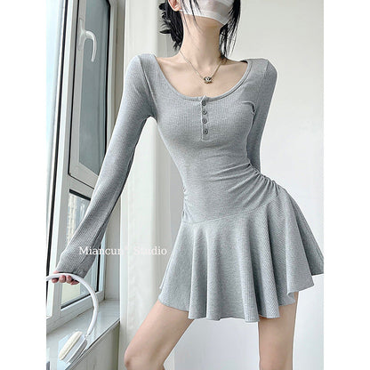 Damen Langarmkleid Fließender Rock Norvielle - Norvielle