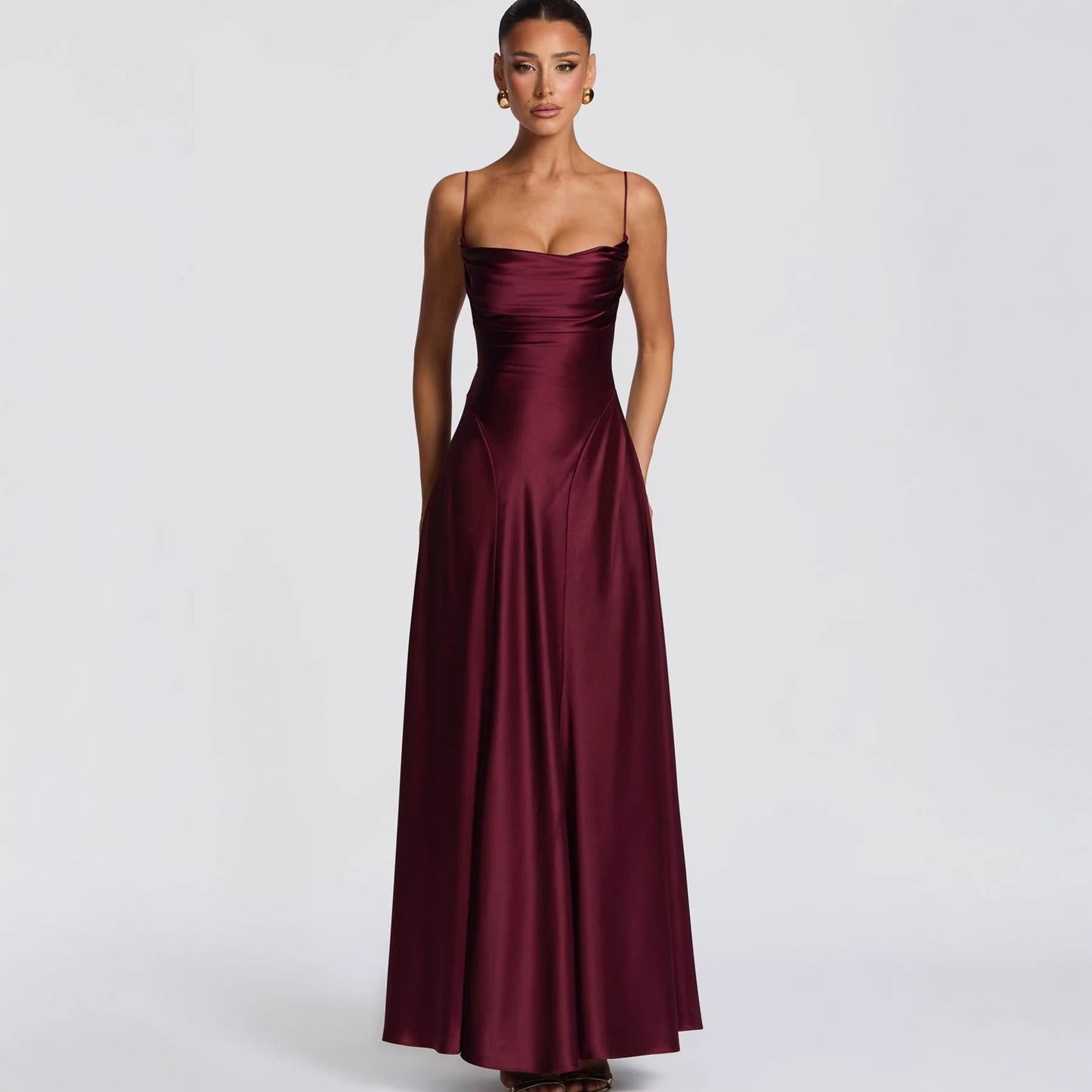 Damen Maxikleid Satin Elegantes Design Spaghetti-Träger