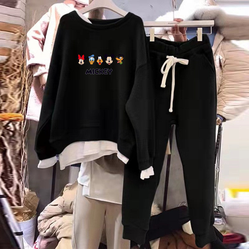 Damen Sweatset Mickey Motiv Baumwolle Lässig Grau