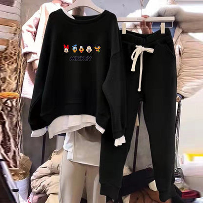 Damen Sweatset Mickey Motiv Baumwolle Lässig Grau