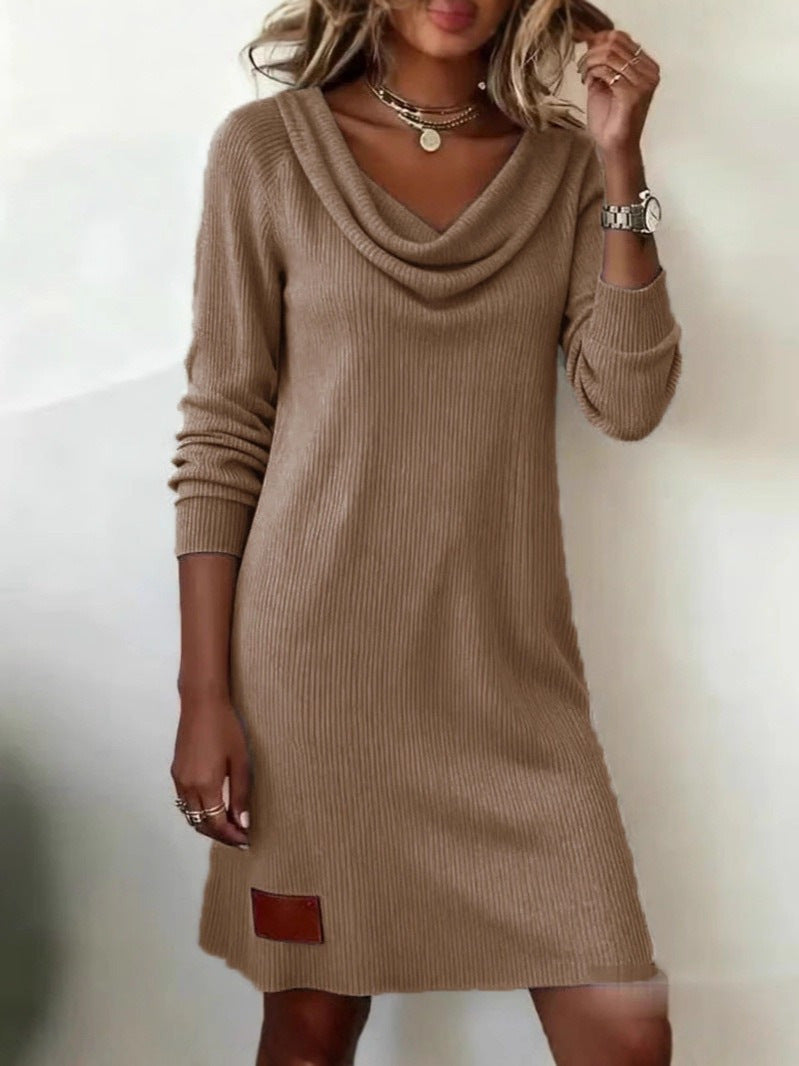 Damen Strickkleid Lässig Wasserfall-Ausschnitt Norvielle