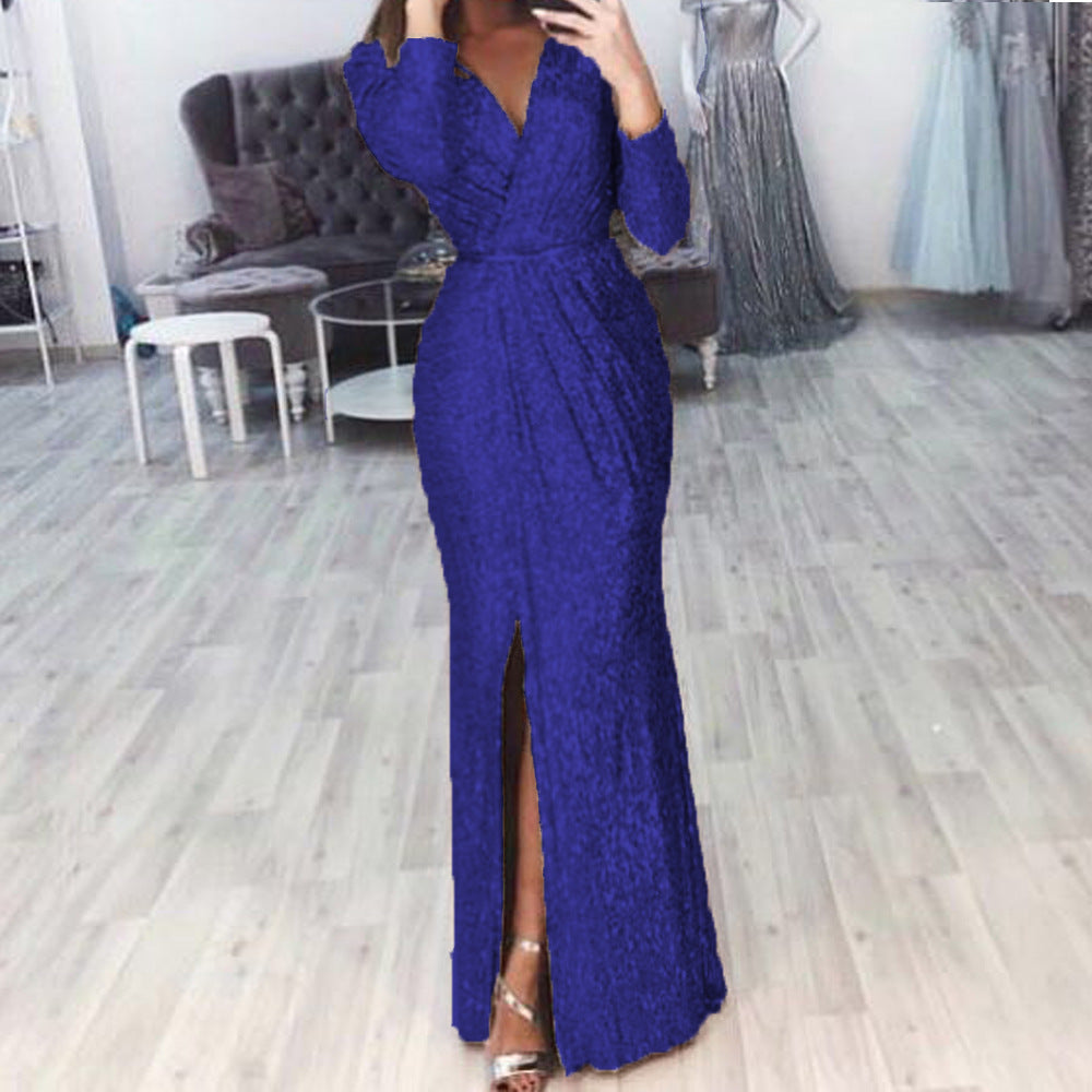 Damen Abendkleid Lang Wickelschnitt Schlitz Norvielle