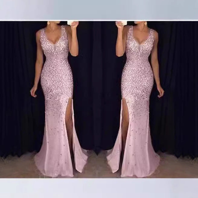 Damen Abendkleid Glitzernd Tiefes Dekolleté