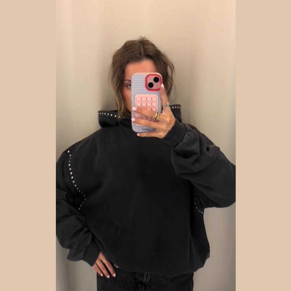 Damen Kapuzenpullover Nietenverzierungen Elegantes Design