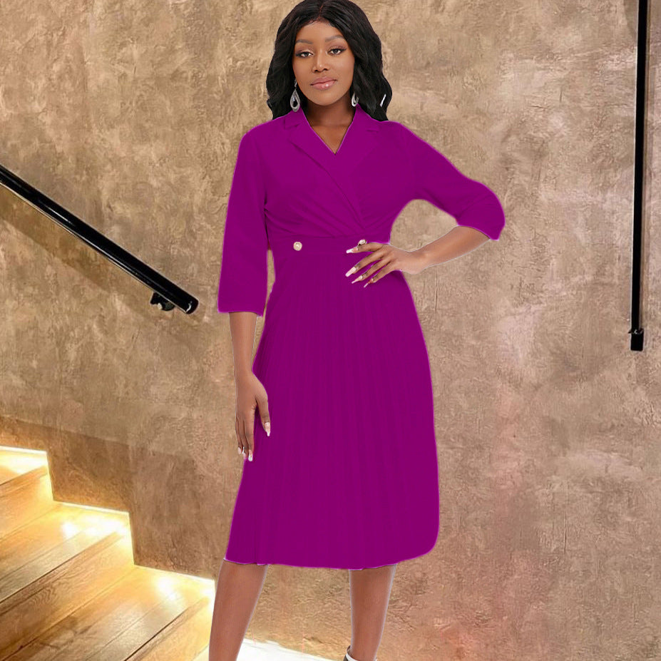 Damen Midi-Kleid Strukturiertes Oberteil Klassisches Revers Norvielle