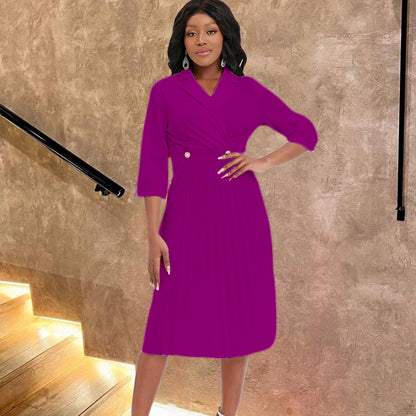 Damen Midi-Kleid Strukturiertes Oberteil Klassisches Revers Norvielle