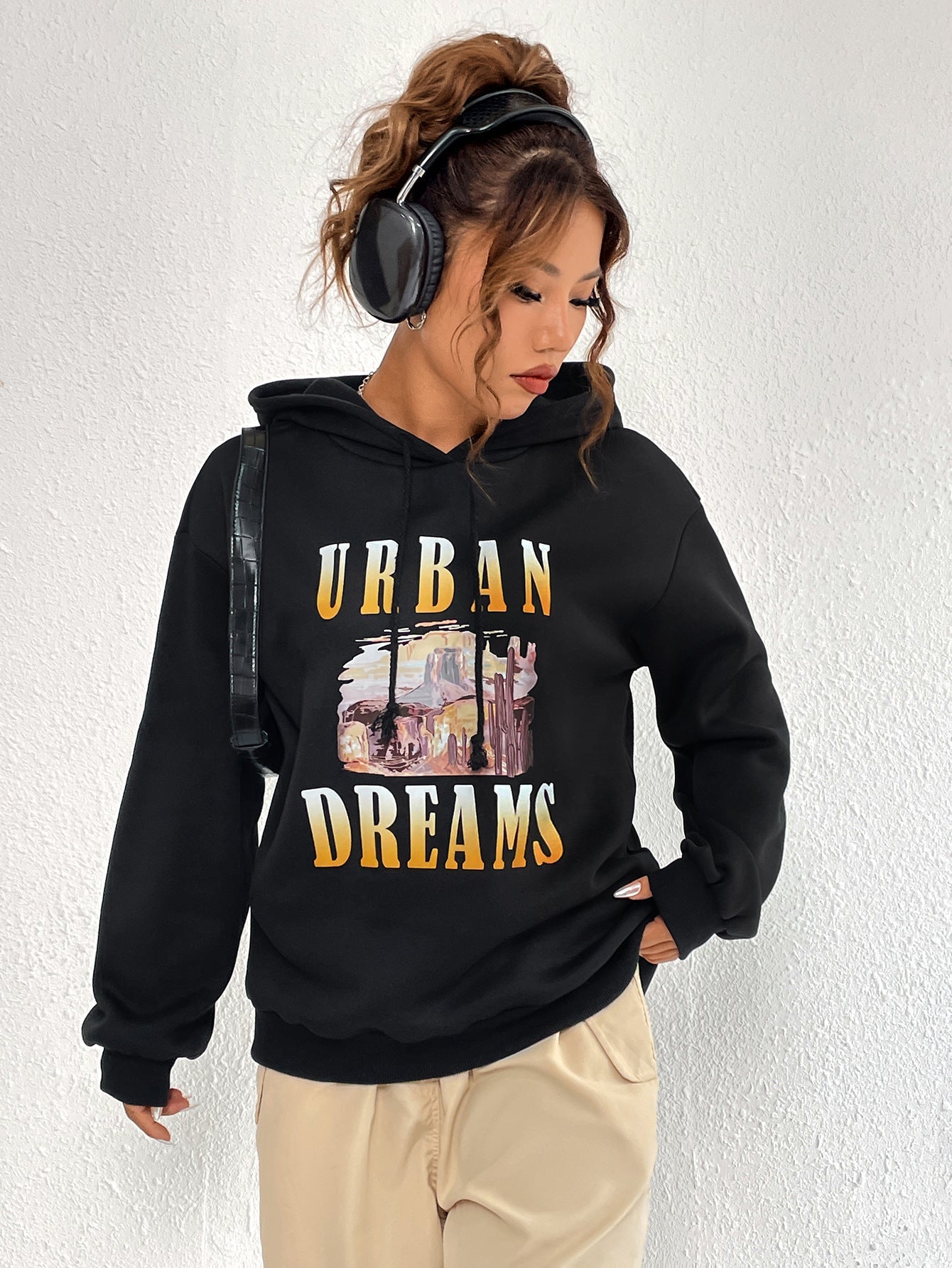 Damen Hoodie Oversized Urban Print Kapuze Norvielle