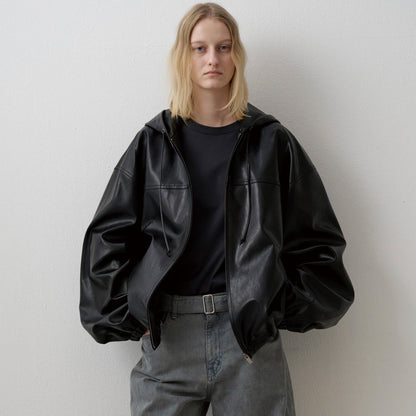 Damen Kunstlederjacke mit Kapuze
