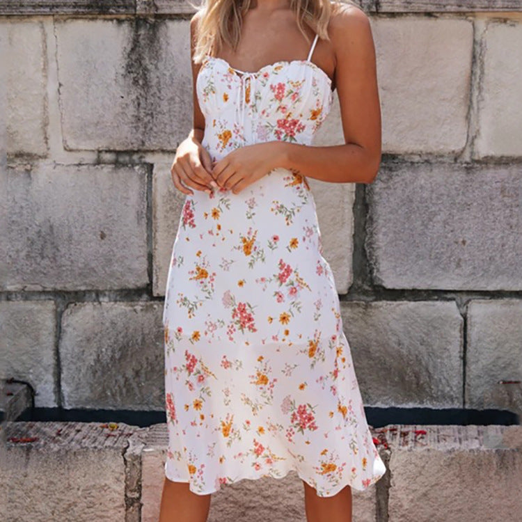 Damen Midikleid Figurnah Blumenmuster Schmal Schnitt Raffung - Norvielle