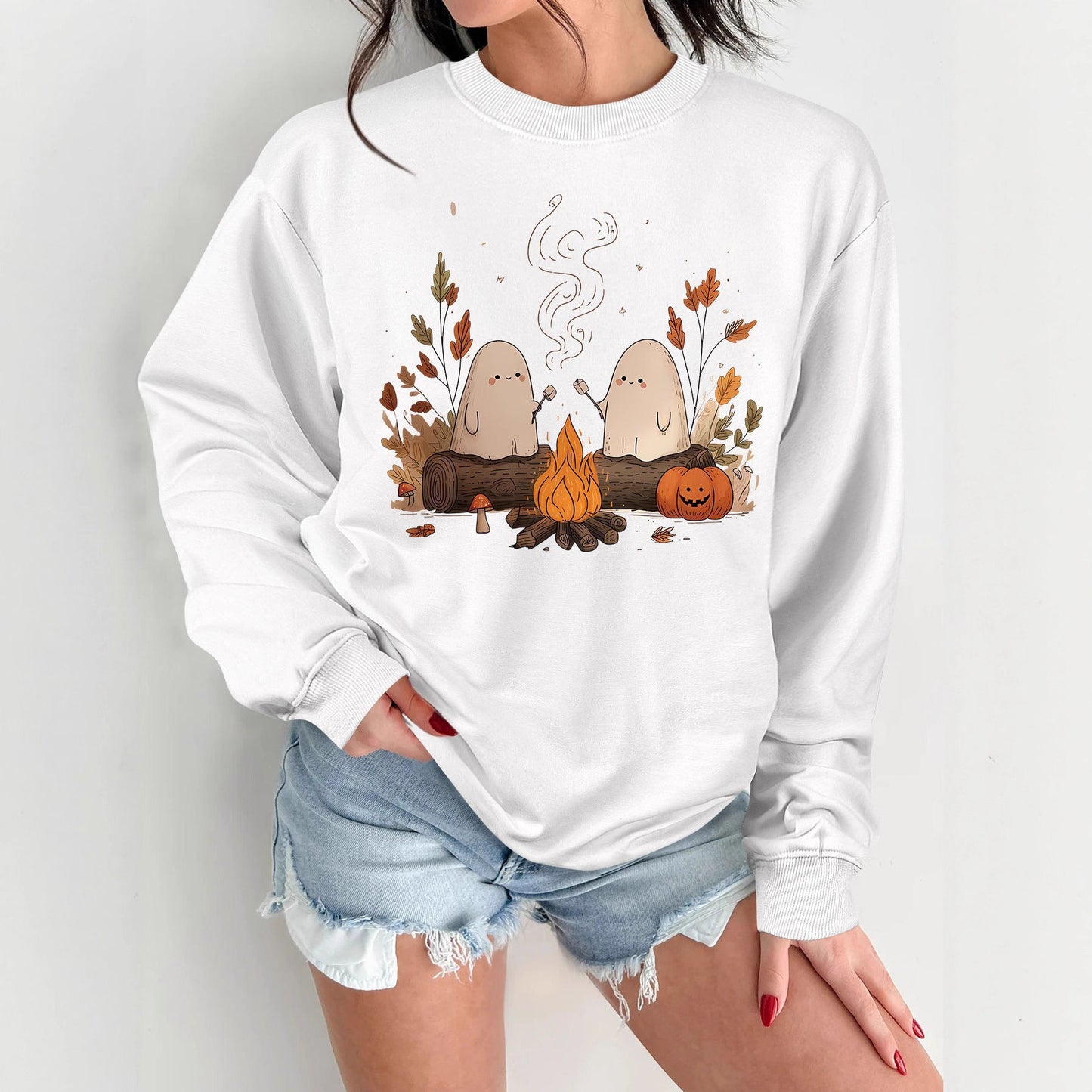 Damen Sweatshirt Gruselmotiv Bequem Schwarz Norvielle - Norvielle