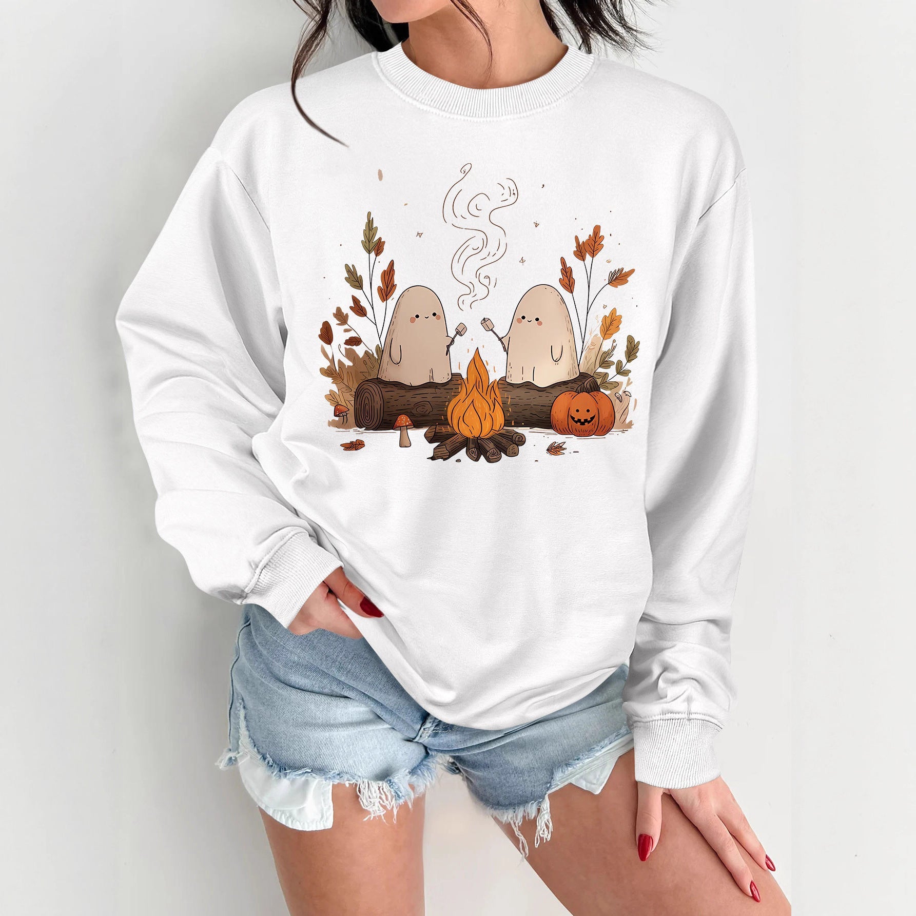 Damen Sweatshirt Gruselmotiv Bequem Schwarz Norvielle - Norvielle