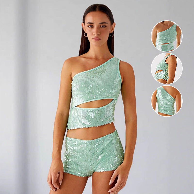 Damen Glitzernder und Shorts Set - Norvielle