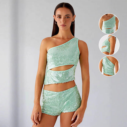 Damen Glitzernder und Shorts Set - Norvielle