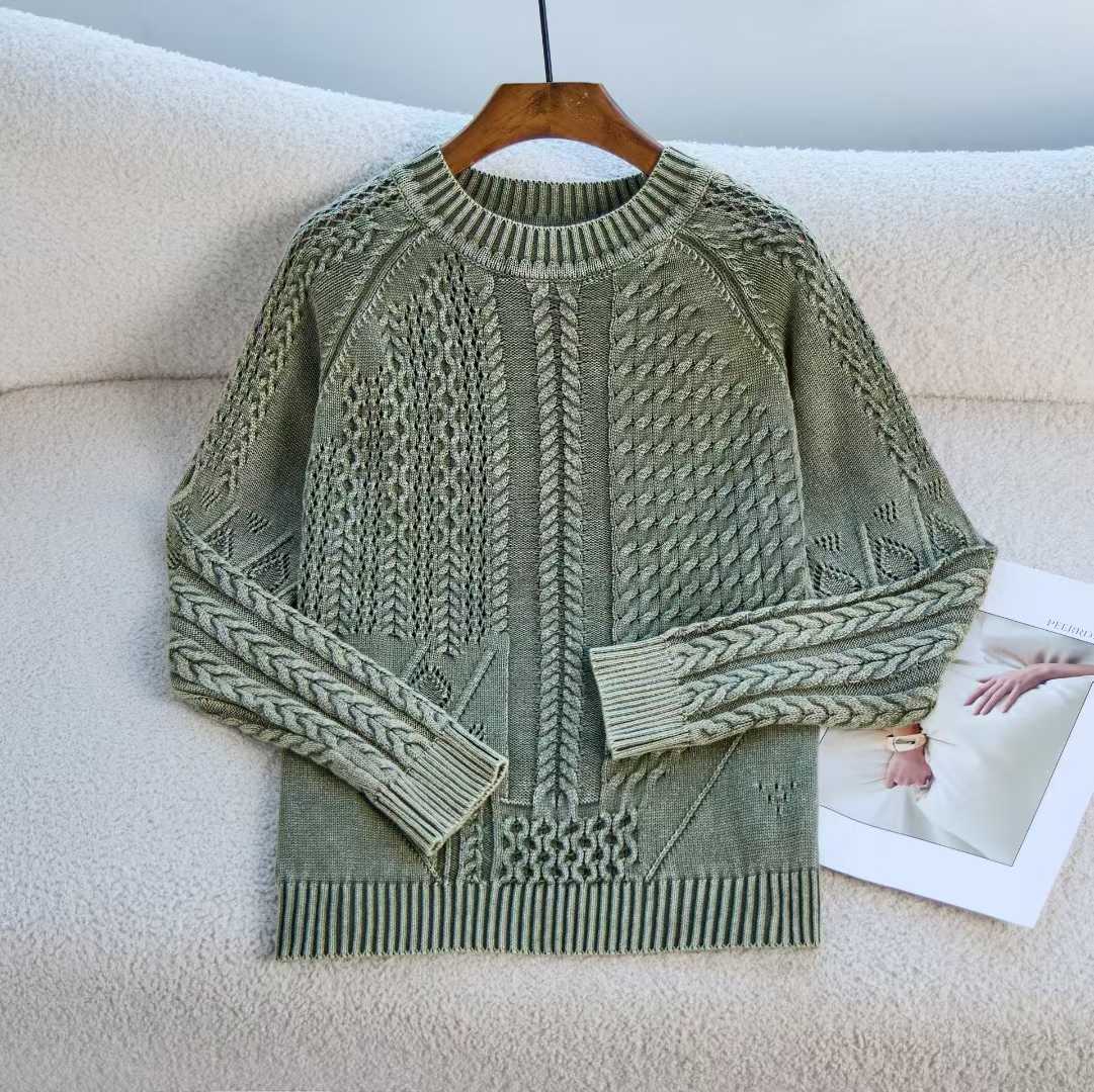 Damen Pullover Strukturiertes Zopf-Design Rundhals Norvielle