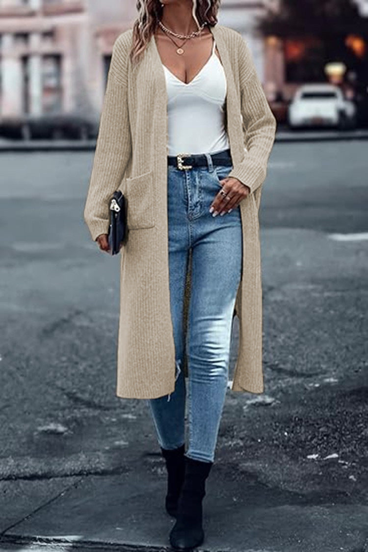 Damen Grobstrick-Cardigan Offene Taschen Lässiger Schnitt Norvielle