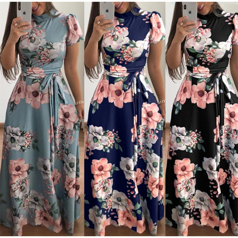 Damen Maxikleid Floralmuster Wickeldesign Kurvenbetonend Schwarzes - Norvielle