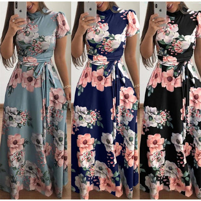 Damen Maxikleid Floralmuster Wickeldesign Kurvenbetonend Schwarzes - Norvielle