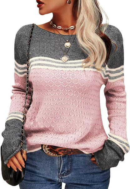 Damen Strickpullover Kontrastfarben Einzigartige Textur Norvielle