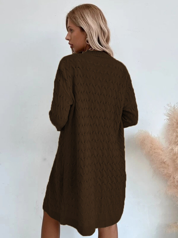 Damen Strickmantel Strukturiertes Zopfmuster Beige