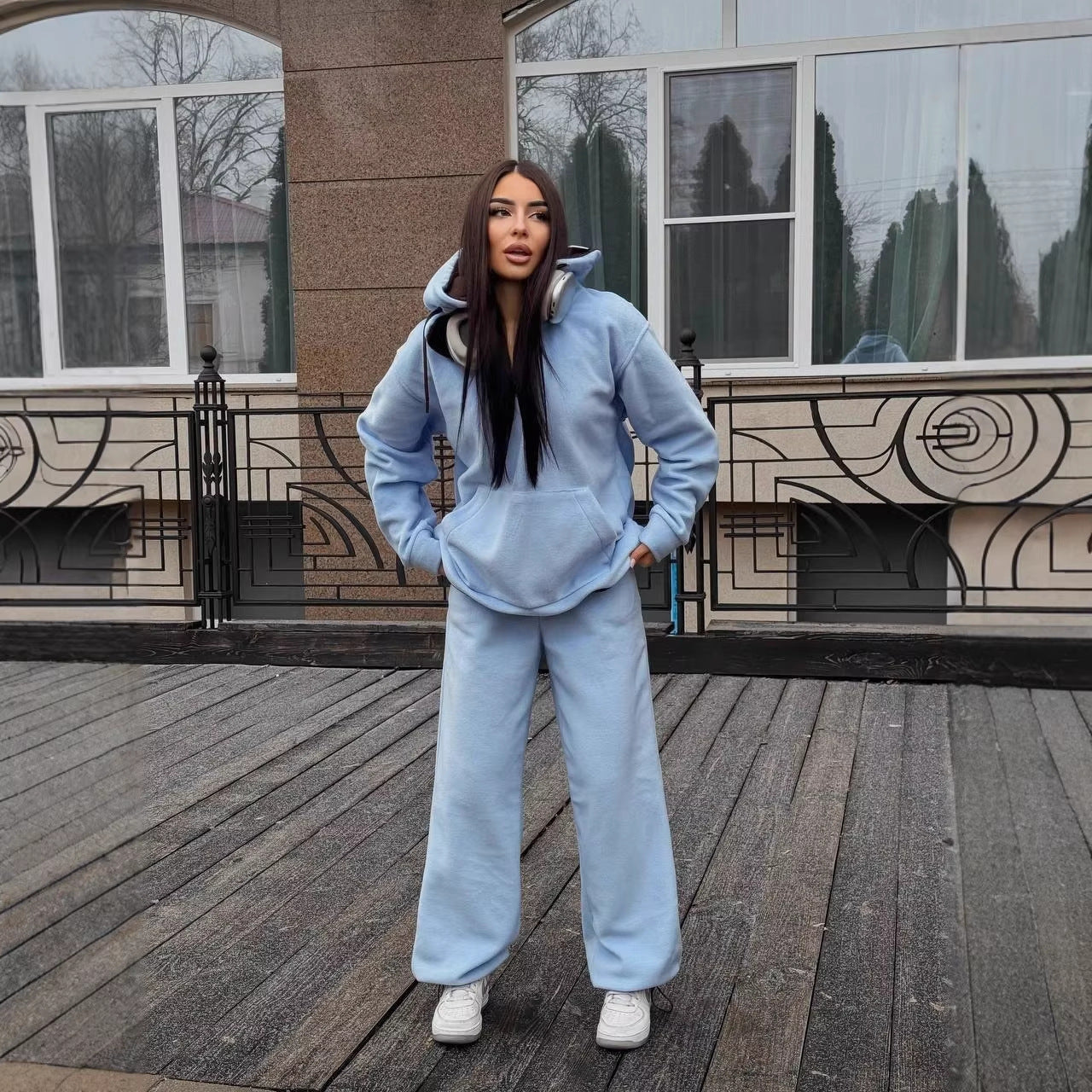 Damen Fleece-Jogginganzug Hochkragen Kordelzug Norvielle