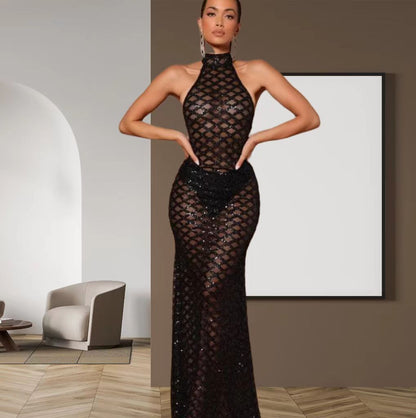 Damen Bodycon Abendkleid Paillettenbesatz