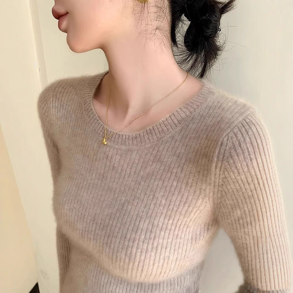 Damen Rippstrickpullover Rundhalsausschnitt Fein Norvielle - Norvielle