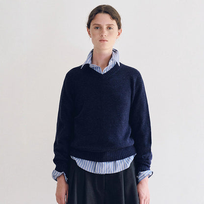 Damen Feinstrickpullover V-Ausschnitt Breites Bündchen