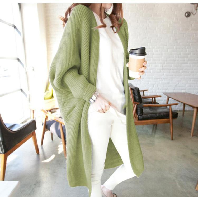 Damen Longcardigan Offene Front Feines Strickmuster Beige