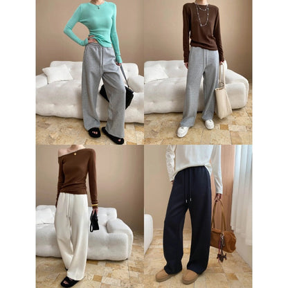 Damen Off-Shoulder Pullover Set mit weiter Hose Norvielle