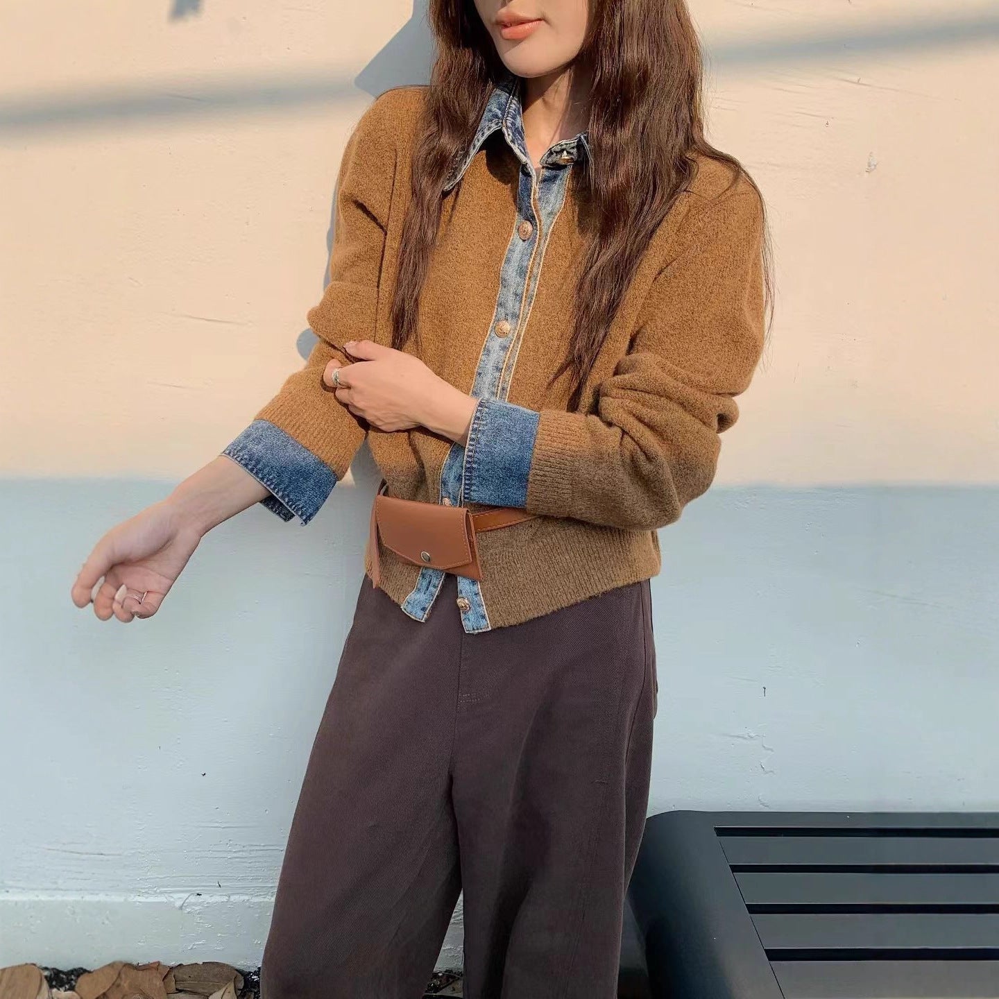 Damen Overshirt Denim Kragen Knöpfe Blau - Norvielle