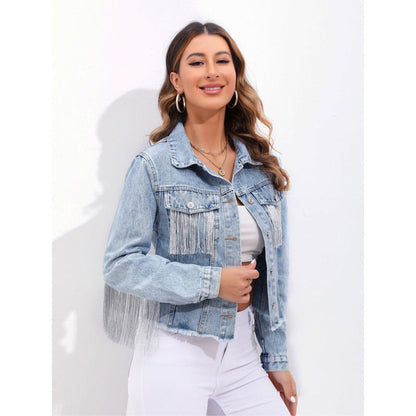 Damen Denimjacke Fransen