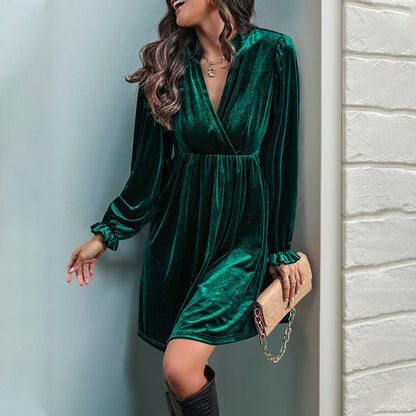 Damen Wickelkleid Samt Langarm