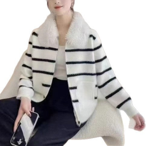 Damen Strickjacke Weich Gefüttert Beige
