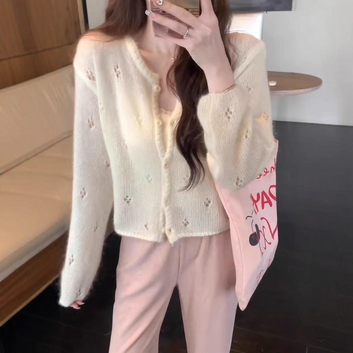 Damen Strickjacke Blütenmuster Norvielle