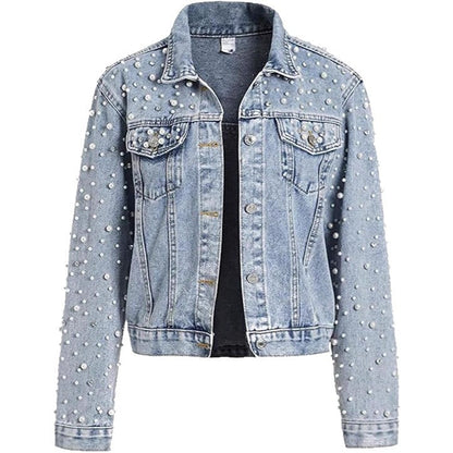 Damen Denimjacke Perlenverzierungen