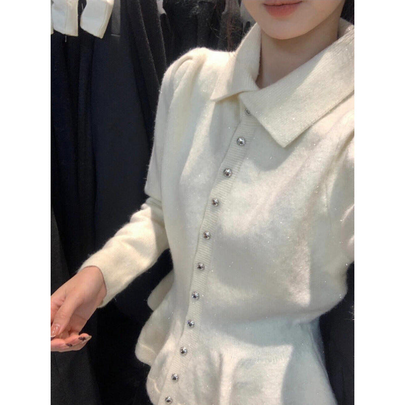 Damen Peplum- Weiches Strick Elegante Knöpfe