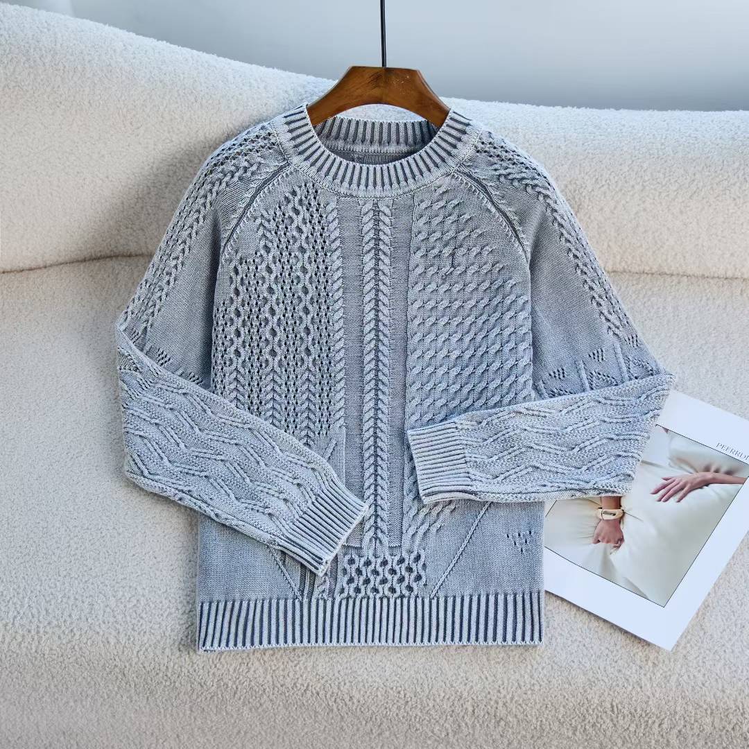 Damen Pullover Strukturiertes Zopf-Design Rundhals Norvielle