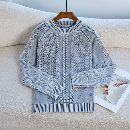 Damen Pullover Strukturiertes Zopf-Design Rundhals Norvielle