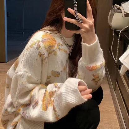 Damen Grobstrickpullover Gemustert Weites Modell Norvielle
