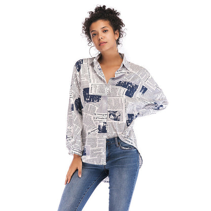 Damen Hemdbluse Moderner Zeitungsdruck Oversized Norvielle
