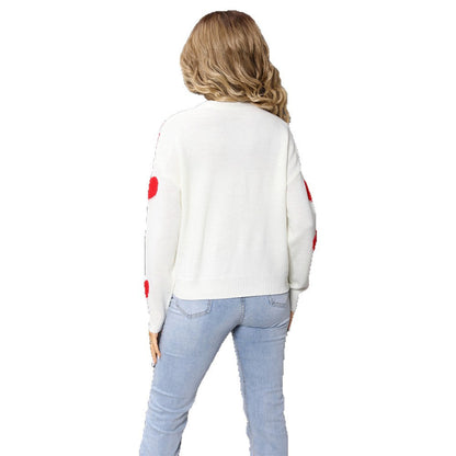 Damen Strickjacke Herzmuster V-Ausschnitt Norvielle
