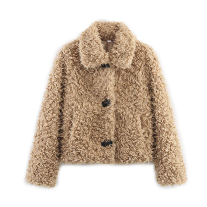 Damen Teddyjacke Kuschelig Knopfverschluss Norvielle