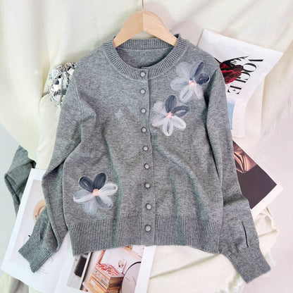 Damen Strickjacke Florales Design Knopfverschluss Norvielle