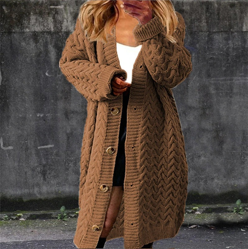 Damen Grobstrickjacke Strukturiert Zopfdesign Taschen Beige - Norvielle